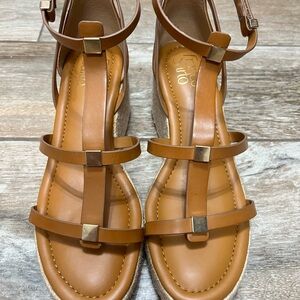 Franco Sarto Tan Strappy Wedge Sandals